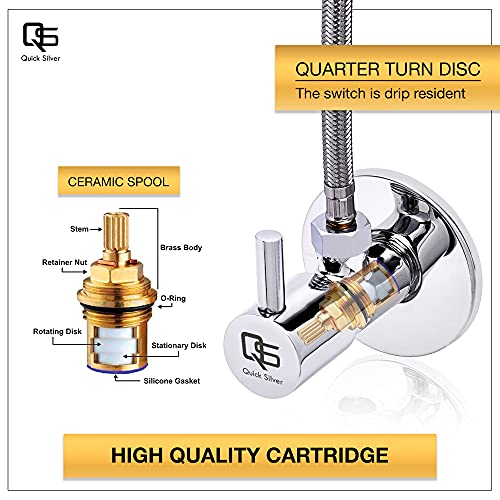 Image of QUICK SILVER Delta Brass Angle Valve with Wall Flange | Geyser, Wash Basin, in Toilet Health Faucet or Spray, in Telephonic Shower (Chrome Finish, Pack of 2)