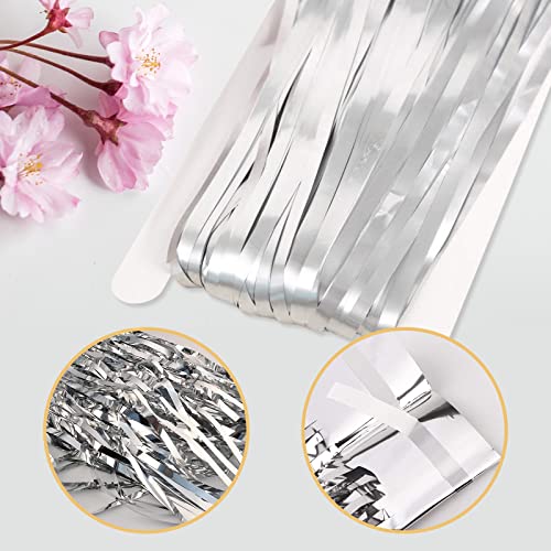 Image of 5 Pack Silver Fringe Backdrop 3.2ft x 8.2ft Silver Foil Fringe Curtains Party Tinsel Curtain Backdrop Streamers for Birthday Party Decoration Wedding Christmas Decoration (Silver)