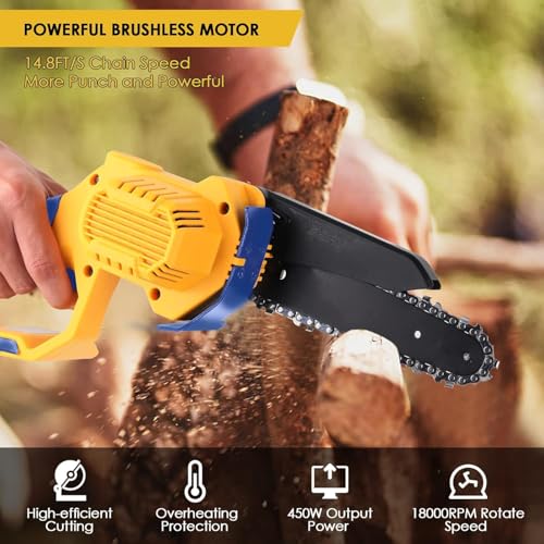 Mellif Cordless Power Chainsaw Compatible with DeWalt 20V Max Battery (Tool Only) 6-Inch Hand-held Mini Pruning Saw with Brushless Motor & Replacement Chain for Wood Cutting | Tree Trimming | Camping - Image 3
