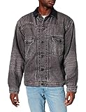 BOSS Herren Liberty BC Relaxed-Fit Jacke aus schwarzem Denim in Used-Optik