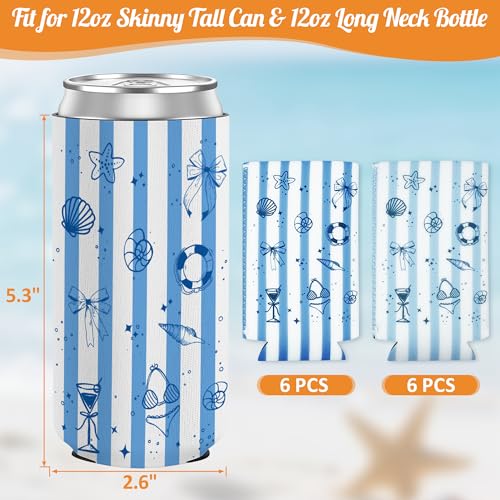 Image of Beach Blue Bachelorette Party Slim Can Cooler for 12oz Tall Can 12 Pack