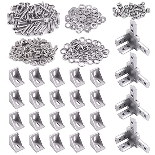 Glarks 216Pcs 3030 Series Aluminum Profile Connector Set Include 20Pcs 3030 Corner Bracket, 40Pcs M6 T Nuts