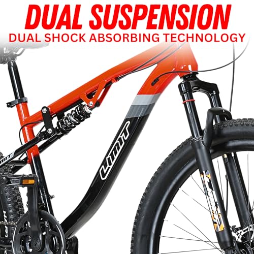 Image of LIMIT Dart Dual Suspension MTB Adult Stunt Cycle | 24 SPD Ultra Smooth Microshift Gears | Downhill Bike | Dual Disk Brakes | 26 Inch Gear Cycle | Racing Red Colour