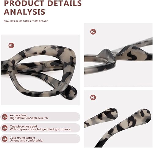 Miniatura 5 de JiSoo Lentes de lectura de ojo de gato para mujer, de gran tamaño, diseño de ojos de gato, lindos tramposos