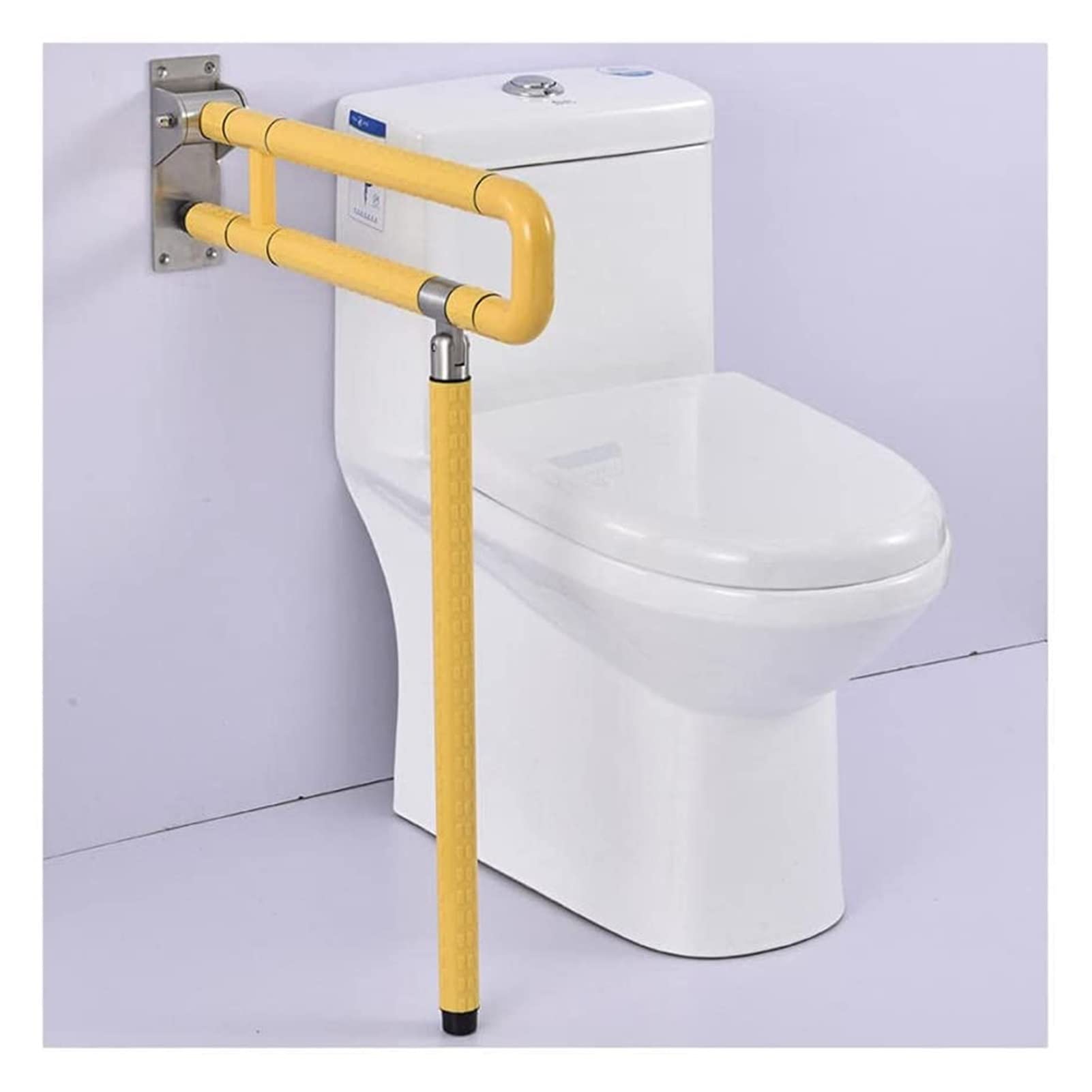 Toilet Safety Rails Assist Bars,Flip Up Toilet Grab Bar,Foldable Non-Slip Nylon Stainless Steel Bathroom Grab Bar Handles,Handicap Balance Bar for Elderly ( Color : Yellow , Size : Length 75cm )