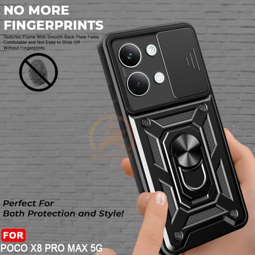 Image of Armor Bumper Back Cover Case for Poco X8 Pro MAX 5G | Rotating Camera Cover, Ring Holder & Kickstand | Heavy Duty & 360 Degree Protection Poco X8 Pro MAX 5G Back Cover (Black)