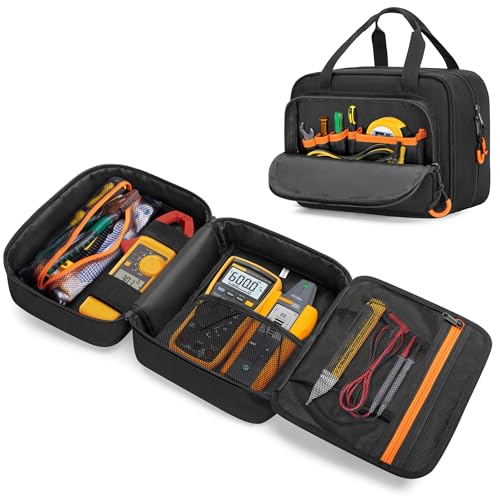Image of Rexmica Carrying Bag Compatible with Fluke Digital Multimeter /325 Clamp Multimeter, Electric Tester Tool Storage Bag with Multiple Pockets for Electrician (Bag Only)