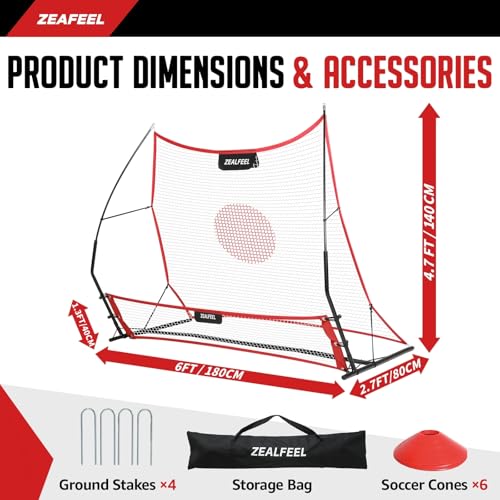 ZEALFEEL Soccer Rebounder, 2-in-1 Soccer Rebound Net, 6'x4.7' Large Net & 6'x16" Small Net, Soccer Bounce Back Net Practice for Team Volley Passing Solo Training, Football Trainer with Carry Bag Cones by ZEALFEEL - Image 7