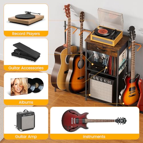 Guitar Stands Floor with 4 Guitar Holders, 3-Tier Guitar Stand Multiple Guitars, Guitar Rack with Amp Stand & Cloth Drawer, Multi Guitar Stand for Music Studio, Guitar Accessories gift for Music Lover - Thumbnail 6