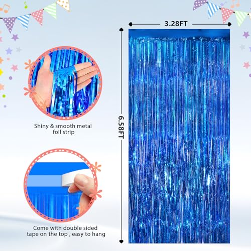 Image of 2Pack Blue Tinsel Backdrop Streamers, GCB Party Streamers Backdrop Foil Fringe Curtains for Wedding Birthdays Bachelorette Bridal Baby Shower, Graduation, Engagement Decors, Gender Reveal, Disco Party