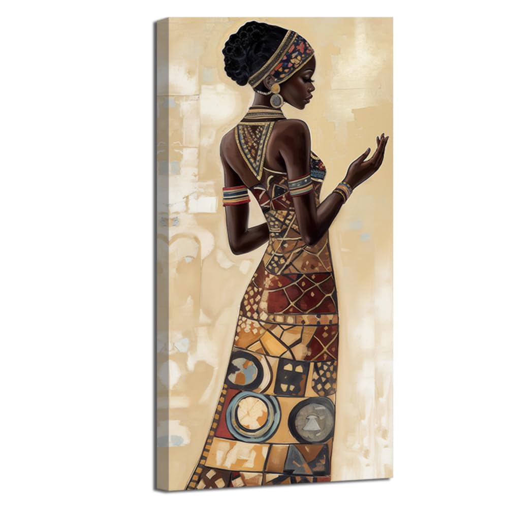 LMYSXAOZ African Women Wall Art Traditional Black Lady Canvas Painting Vintage Ethnic Tribe Portrait Picture Prints Framed (white,40x80cm)