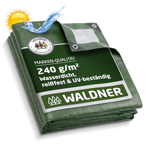 WALDNER Abdeckplane 240 g/m² | Gewebeplane mit Ösen UV-beständig & reißfest | Schutzplane für Gartenmöbel, Holz, Abdeckplane Auto, Boot & Camping | Plane (Grün/Silber, 2 x 3 m)