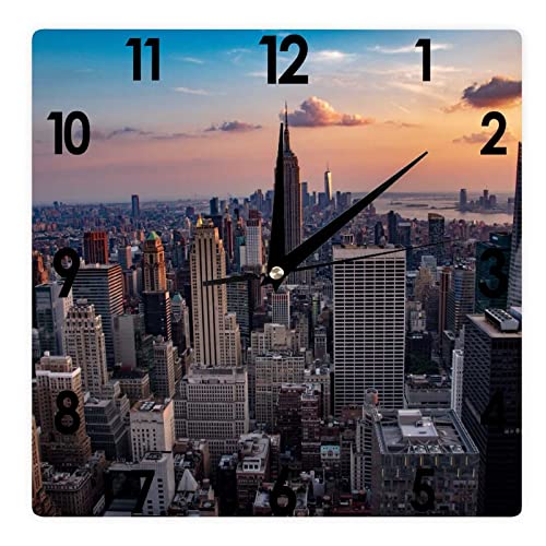 Higoss Reloj de pared cuadrado Sunset City Skyline Architecture Usa Silent Non-Ticking Clock 12 pulgadas, funciona con pilas, paisaje/paisaje urbano Farmhouse/hogar