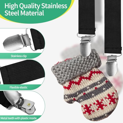 Image of Stainless Steel Glove Clips for Kids and Toddlers, Winter Mitten Holders, Elastic Travel Hat Clips