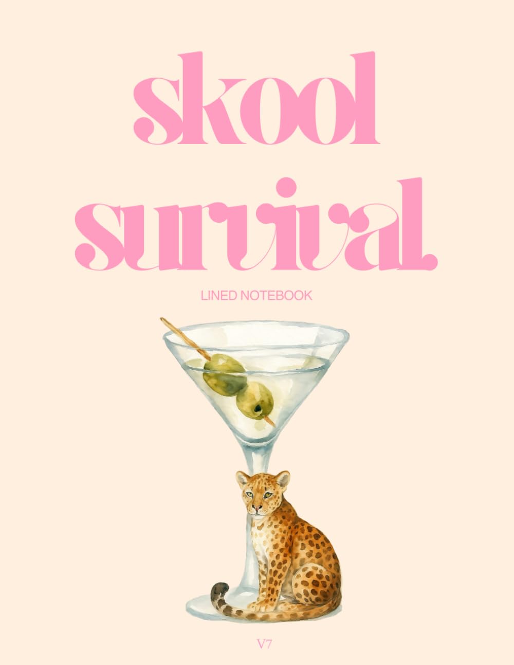 Skool Survival Lined Notebook: Cute Aesthetic Cream Pink Leopard Notebook With Interactive Pages | 160 Pages | 8.5 x 11 In Soft Matte Cover Perfect For School | Version 7