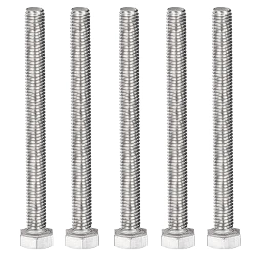 Image of MroMax 5Pcs M8 x 80mm Hex Head Screws Bolts, 304 Stainless Steel 18-8, Fully Threaded, External Hex Drive, for Mounting Chair, Handles, Rail, Pump, Wheels, Antenna Parts, Boat and Plastic Bumpers | 304 Stainless Steel 18-8, Fully Threaded, External Hex Drive, for Steel Structure Through-Fastening and Formwork Securing