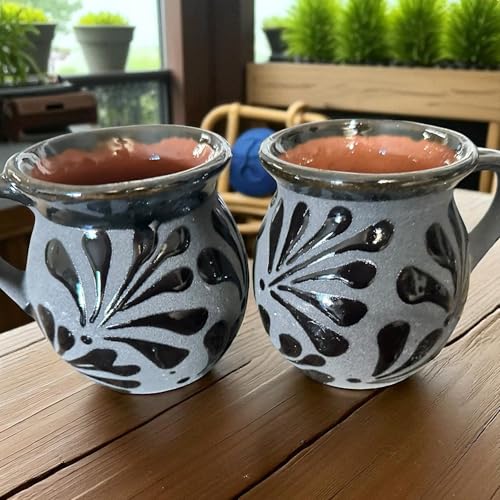 Set de 2 tazas Mexicanas de barro negro estilo Talavera 12 oz miniatura 5