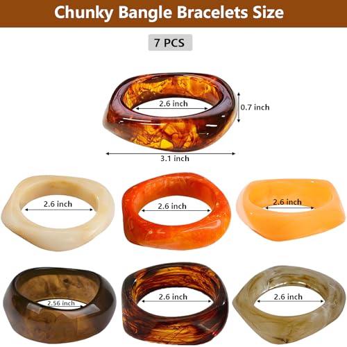 7 Pcs Acrylic Resin Chunky Bangle Bracelets, Women Bangles Chunky Bracelets Resin Bangle Acrylic Bangles for Women Jewelry Gift2