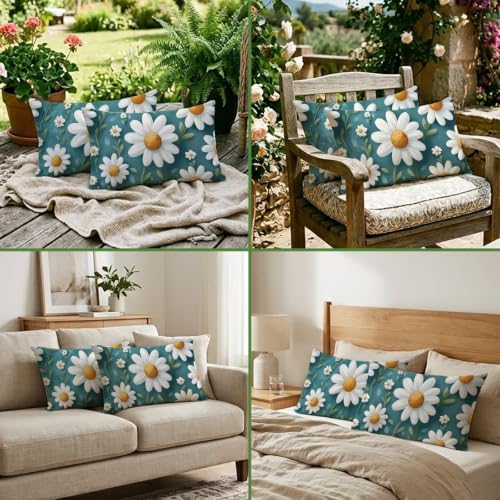 Taie oreiller 40x60 imperméable extérieur en lin à fleurs lot de 2 - 7