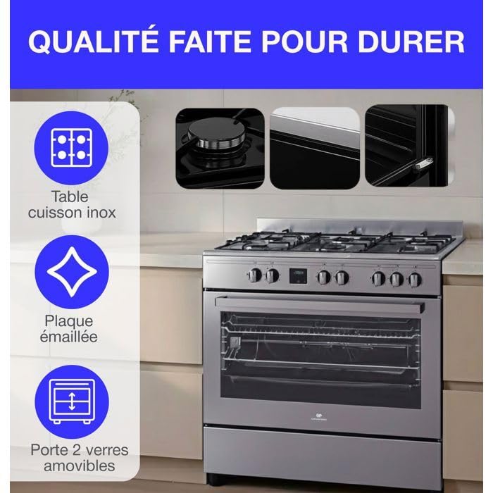 Cuisiniere piano four multifonctions catalyse - CONTINENTAL EDISON - CECP9060IXDD - 95 L - Affichage digital - L90 x H 85 cm - Inox