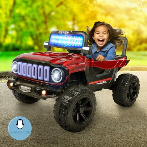 Image of Kawaii Kids Battery Operated Electric Car for Kids Rideon Jeep with Remote Control, USB, Bluetooth and Windshield Lighting, for Kids 1 to 5 Years (Rubicon, Red)