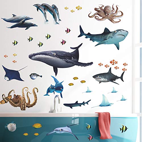 Vinilos 3D decorativos marinos para pared, 4 piezas miniatura 5