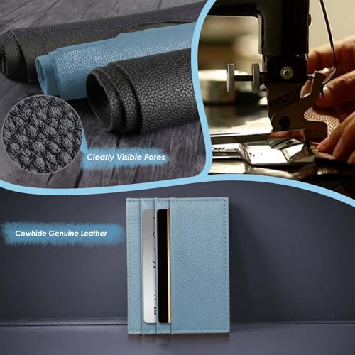 Image of M-Plateau Super Slim Genuine Leather Credit Card Wallet | Card Holder, Small Wallet for Man and Women with 6 Card Slots and 1 Pocket (Sky Blue)