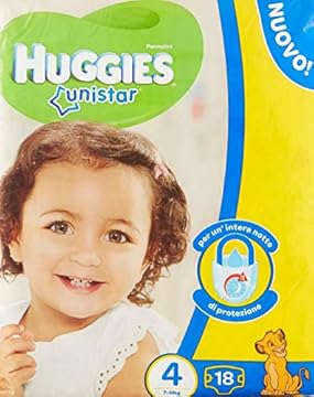 4 X Huggies Unistar Pannolini, Taglia 4 (7-14 kg), 1 Pacco da 18 Pannolini, 18 Pezzi