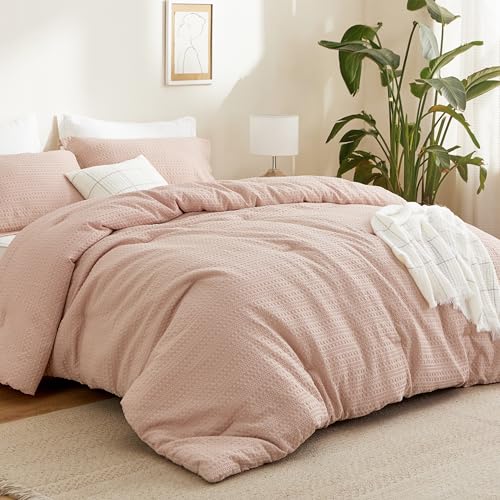 Image of Bedsure 2 piece Comforter Set,Waffle Comforter Set Twin, All Seasons Dusty Pink Bedding Comforter Set,1 Waffle Weave Comforter (68 inchx88 inch) and 1 Pillow Sham (20 inchx26 inch+2 inch)