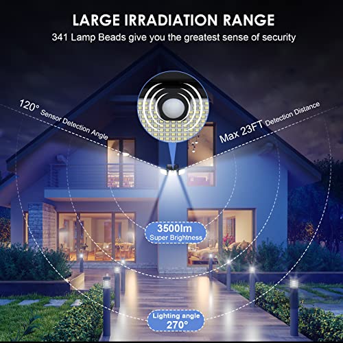 Solarlampen für Außen mit Bewegungsmelder, 341 LED Solarleuchten für Außen, IP65 Wasserdicht Solar Aussenleuchte 270° Beleuchtungswinkel, 360° Drehbar Wandleuchte für Garten Balkon Garage Zaun-2 Stück – Bild 4