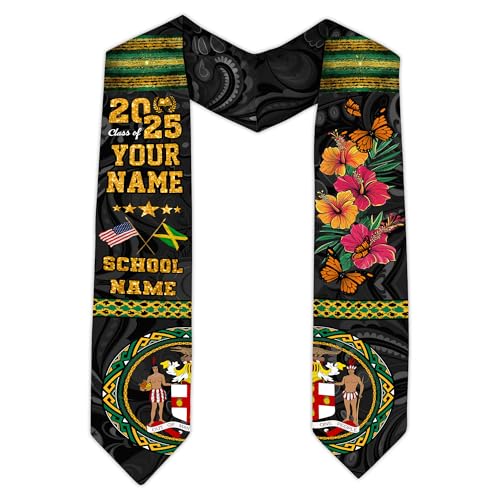 MonkeyVan Personalized Jamaican Graduation Sash 2025, Jamaica Flag Graduation Stole Sash Class Of 2025, Jamaican Stole Jmc 9