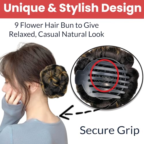 Image of TEMPERIA Hair Buns for Women - Juda Accessories For Women - Hair Buns Clip - Artificial False Fake Hair Donuts Bun Maker Extension - Brown Highlight Shade - Pack of 1