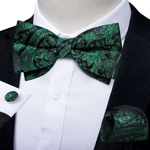 Set de corbata de moño ajustable con pañuelo y gemelos miniatura 2
