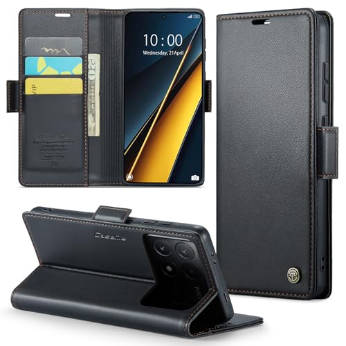 Asuwish Compatible With Xiaomi Poco X6 Pro 5G/Redmi K70E Wallet Case Tempered Glass Screen Protector Zipper Retro Leather Flip Cover Card Holder Stand Cell Accessories For PocoX6Pro Women Men Black