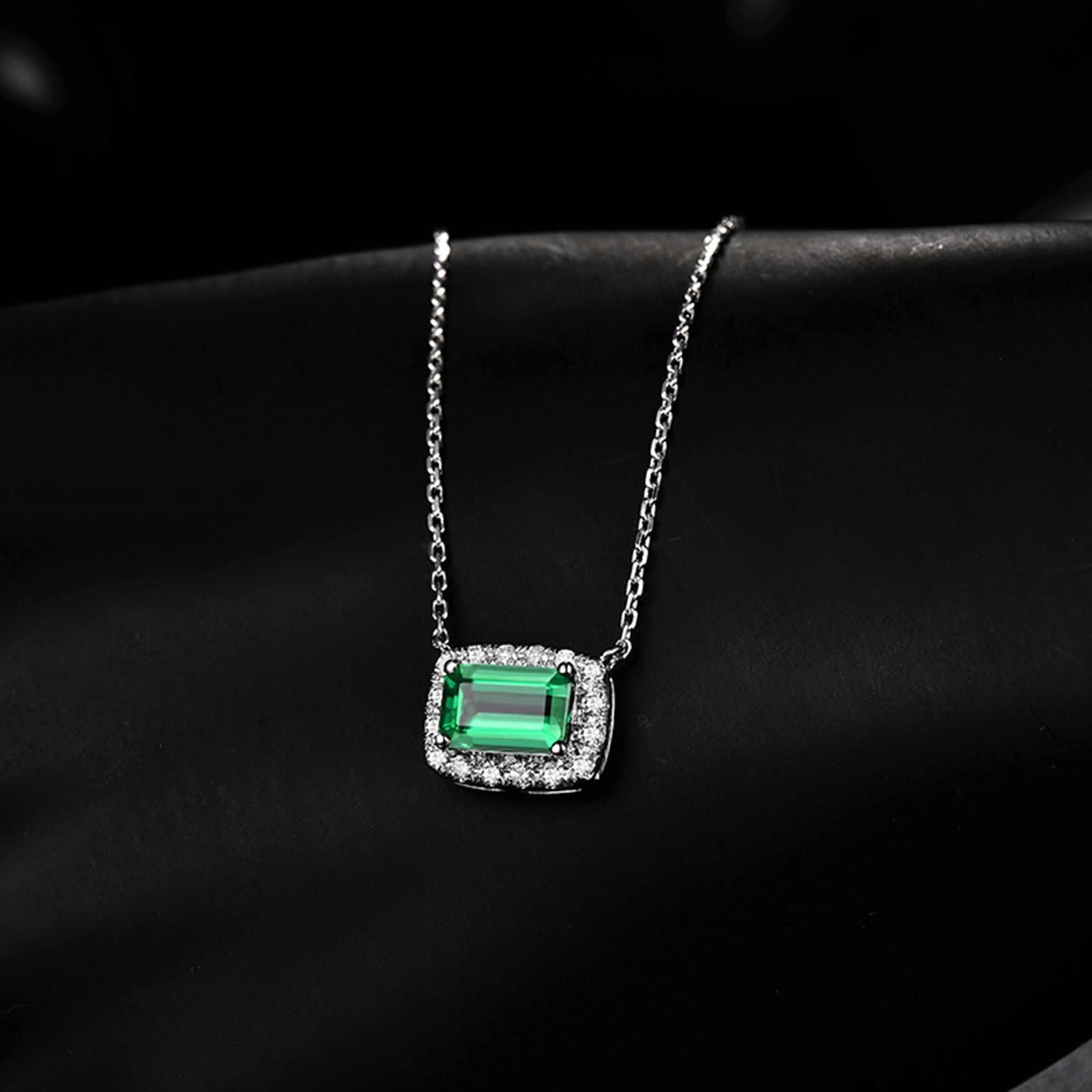 18K Weißgold Halskette, Frauen 1CT Labor Emerald mit 0,21CT Moissanit Anhänger Schmuck Halskette Kette 18 Zoll Länge 18 Zoll
