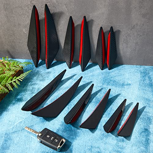 12 Pcs Universal Car Spoiler Canards Kit Front Bumper Lip Splitter Car Exterior Soft Fins Car Canards For Car Body Auto Anti Collision Strip Decoration Decal Sticker Accessories, Carbon Fibre Black #TOP6