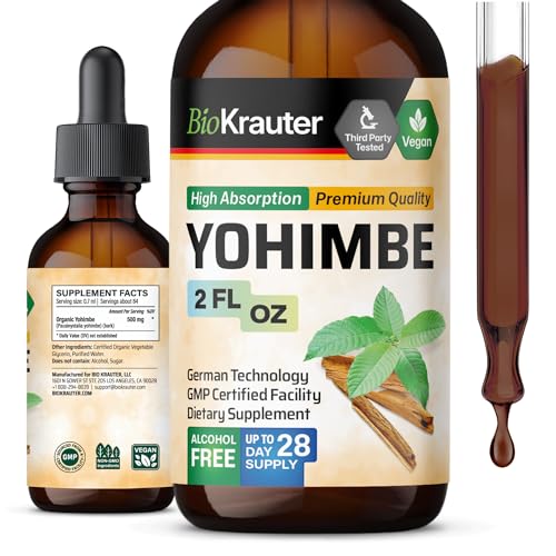 yohimbe tincture - yohimbe bark liquid extract - natural yohimbine - alcohol and sugar free - vegan drops 2 floz