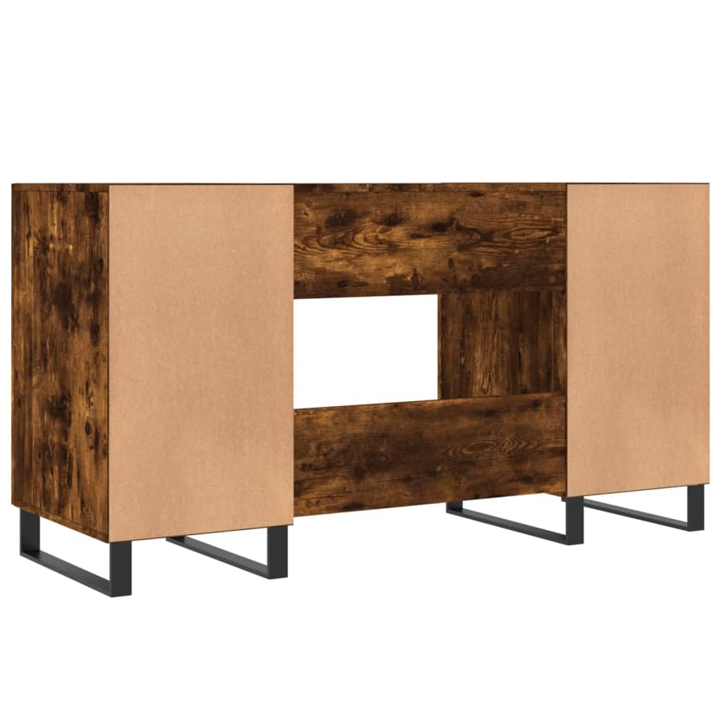 Scrivania con Ufficio in Legno e Piedini in Ferro, 4 Scomparti con Porte per Stoccaggio, Scrivania Incensi 140x50x75 cm per Studio e Piccoli Stanze