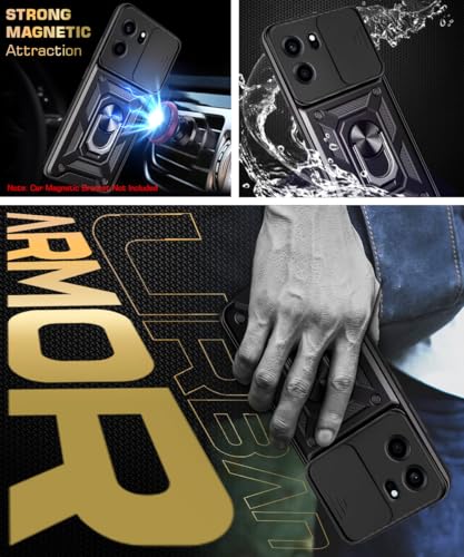 Image of WOW IMAGINE Tough Armor Bumper Mobile Back Case for 1+ OnePlus Nord CE 6 5G | Sliding Camera Cover | Shock Proof 360 Protection | Hybrid PC + TPU | Ring Holder with Kickstand - Black