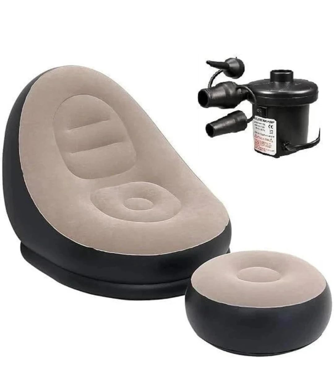 Inflatable Sofa Chair with Ottoman and Electric Air Pump, Beige and Black, Lounge Set-image-14