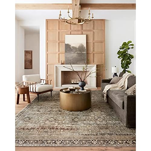 Loloi Layla 7′-6″ x 9′-6″ Area Rug in Olive/Charcoal – Thick Area Rug, Soft Area Rug with, Vintage Inspired Distressed Design, Low Pile, Non-Shedding, Easy Clean, Durable Living Room Rug