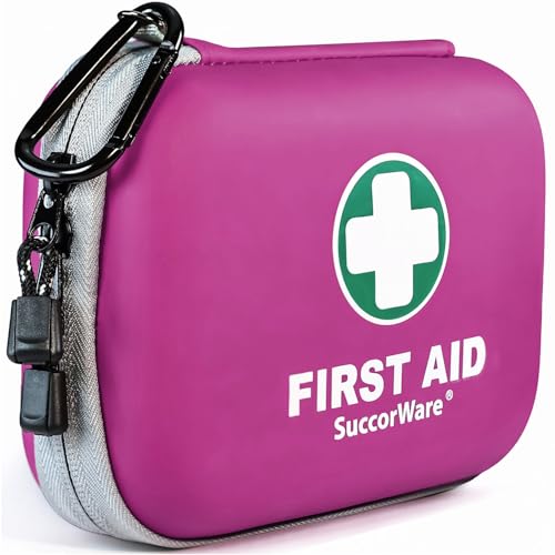 SuccorWare 150 Pieces Mini First Aid Kit - Small Medical Kit with Hard Shell - Emergency First Aid Kit for Car, Travel, Home, Outdoor, Office, Camping, Hiking (Purple)