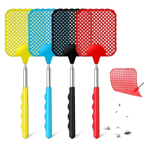 Fly Swatters, 4 Pcs Extendable Fly Swatter, Plastic Fly Swatter for Indoor, Outdoor, Classroom, Office (4 Colors,4 Pcs)