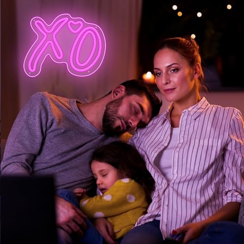 Image of ENUOLI XO Heart Neon Signs, Pink XO LED Neon Light for Wall Home Decor | Dimmable XO Neon Lights Wedding Hanging Wall Decor USB Operated for Bar Pub Cave Club Birthday Party Girls Lover Teens Gift