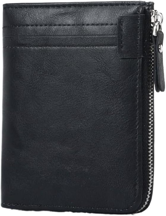 Men's Wallet Zipper Multi-slot Short Money Clip Vintage Money Clip Short Card Bag(D)