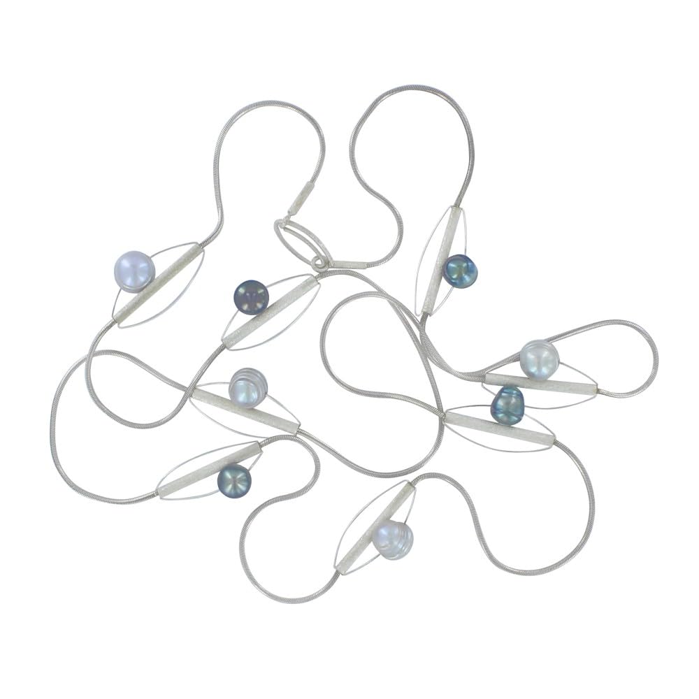 LES POULETTES BIJOUX - Collana Argento 925 e 8 Perle Barocche Grigio Scuro e Grigio Chiaro