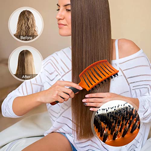 Round Brush Set For Blow Drying, Ceramic Ion Thermal Barrel Brush, 4 Different-Sized Boar Bristle Round Hair Brush And Curved Vented Brush, Round Brush Set For Straightening, Add Volume & Shine #TOP4