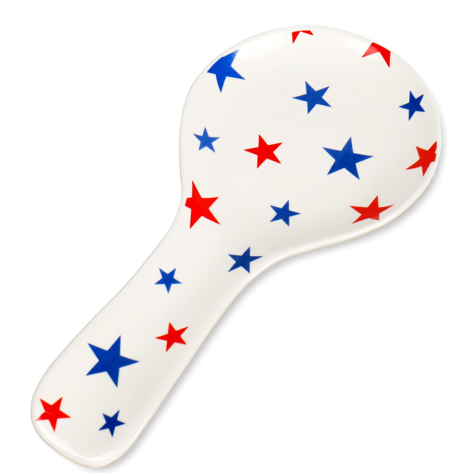 Whaline 9.4 Inch Patriotic Spoon Rest Red Blue Star Ceramic Spoon Holder 4th of July Cooking Spoon Holder for Independence Day Stove Top Kitchen Counter Decor