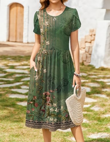 Image of Zeagoo Womens Summer Dresses Casual Aline Midi Dress Short Sleeve Floral Tshirt Dress Flowy Beach Sundresses with Pockets