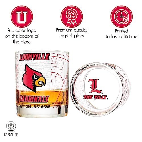 Image of Greenline Goods - University of Louisville Cardinals College Whiskey Glasses (Set of 2), 10 oz - Full-Color Logo + Campus Map